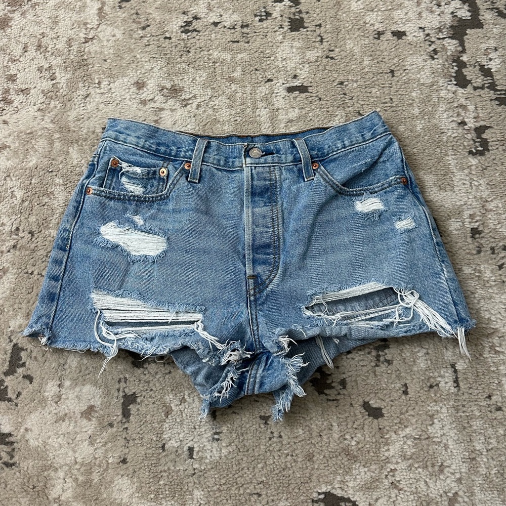 Levi's Distressed Light Blue Denim Jean Shorts